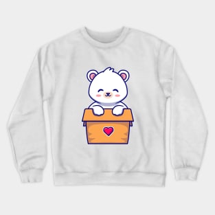 Cute Polar Bear Playing In Box Cartoon Crewneck Sweatshirt